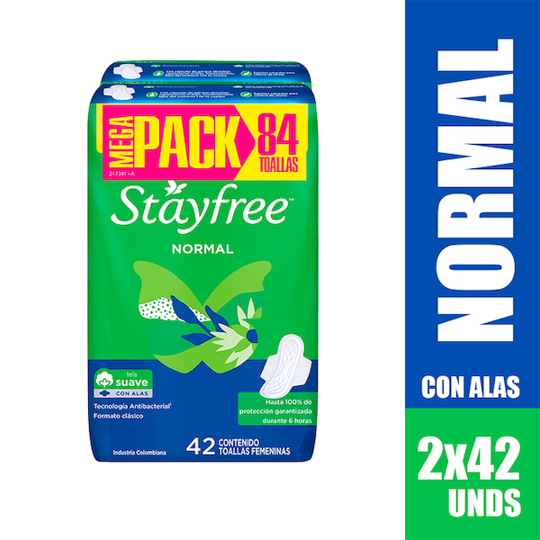 Stayfree Toalla Higienicanormal Con Alas 84 Unidades