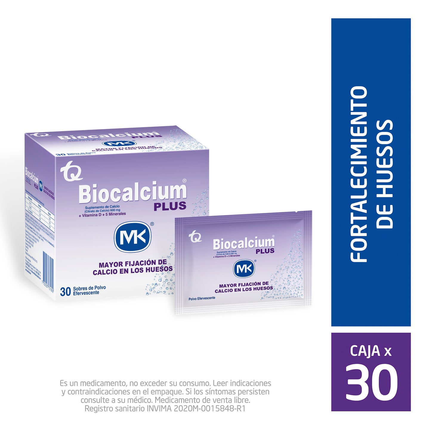 Biocalcium Plus MK Efervescente Calcio con Vitamina D y 5 Minerales