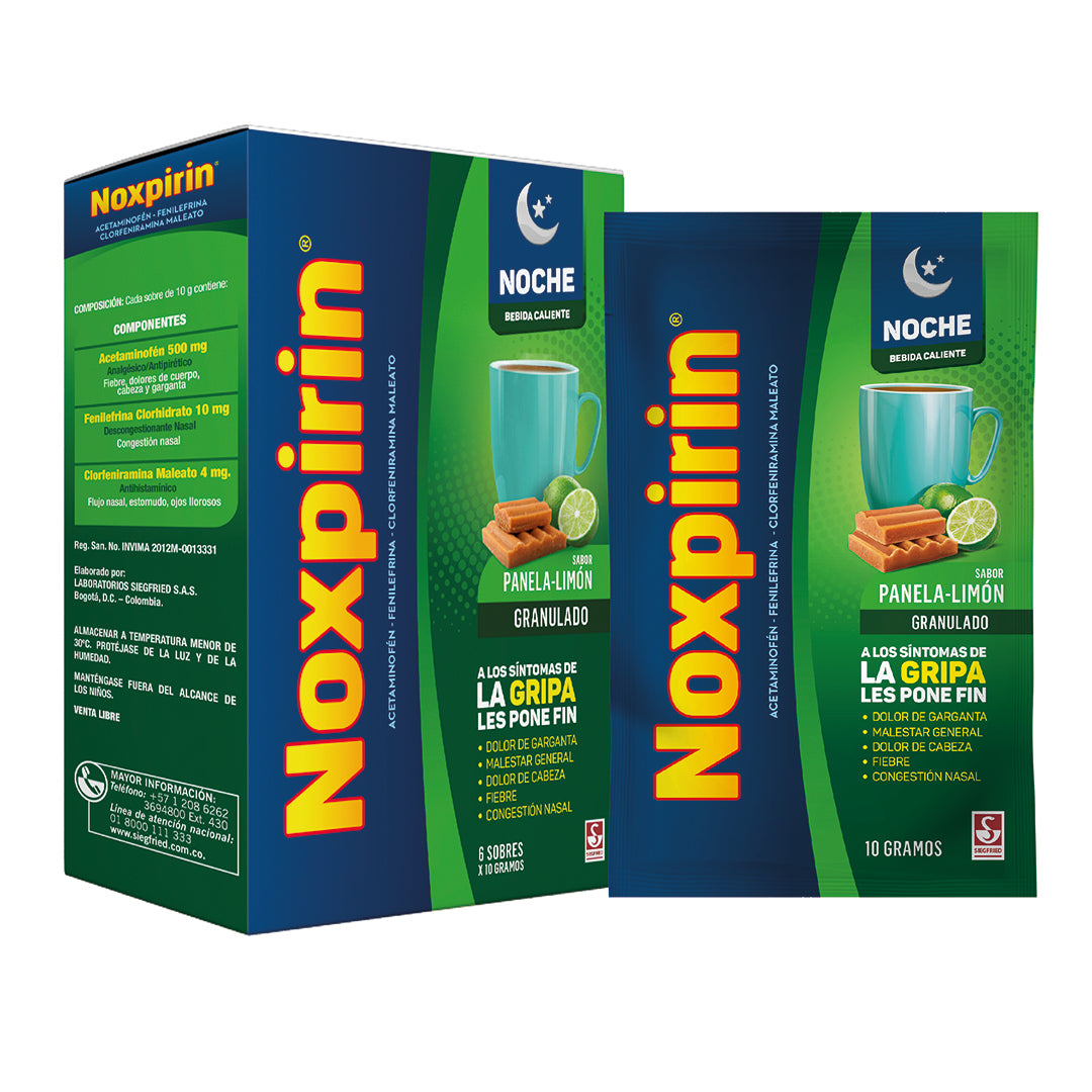 Noxpirin Antigripal Noche Bebida Caliente Panela Limón Granulado