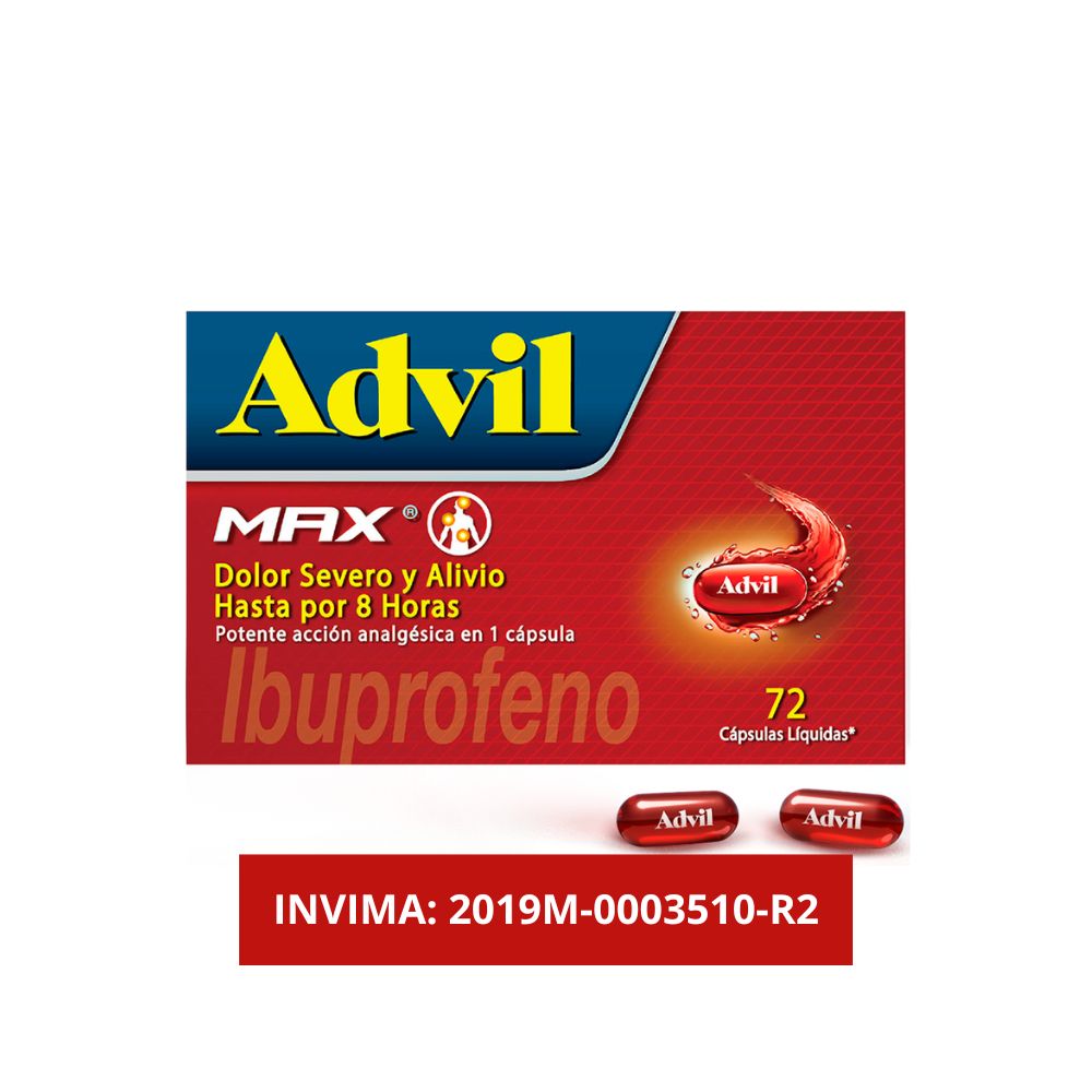 Advil Max Alivio De Los Dolores Asociados a La Inflaamcion, IBUPROFENO, X 72 CAPS*