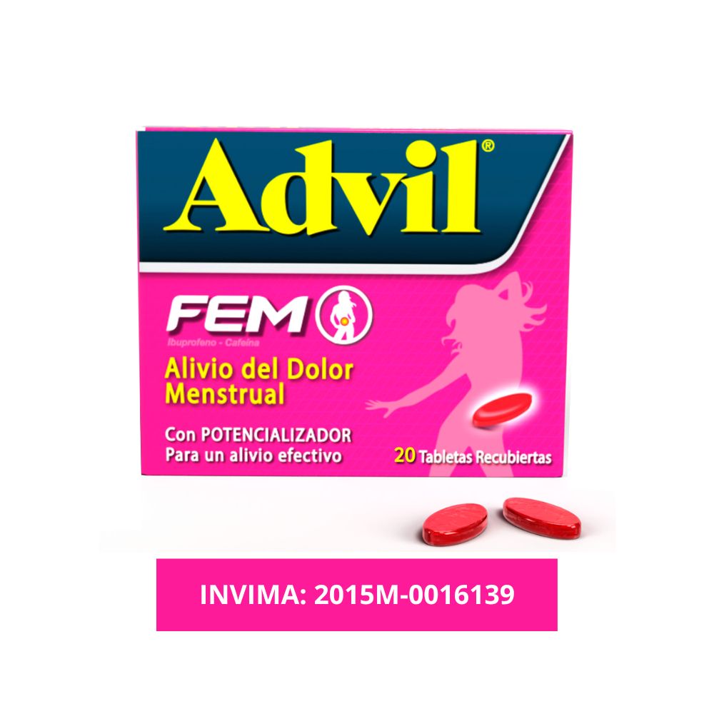 Advil Fem Alivio De Fuertes Colicos Menstruales, IBUPROFENO X 20 CAPS*